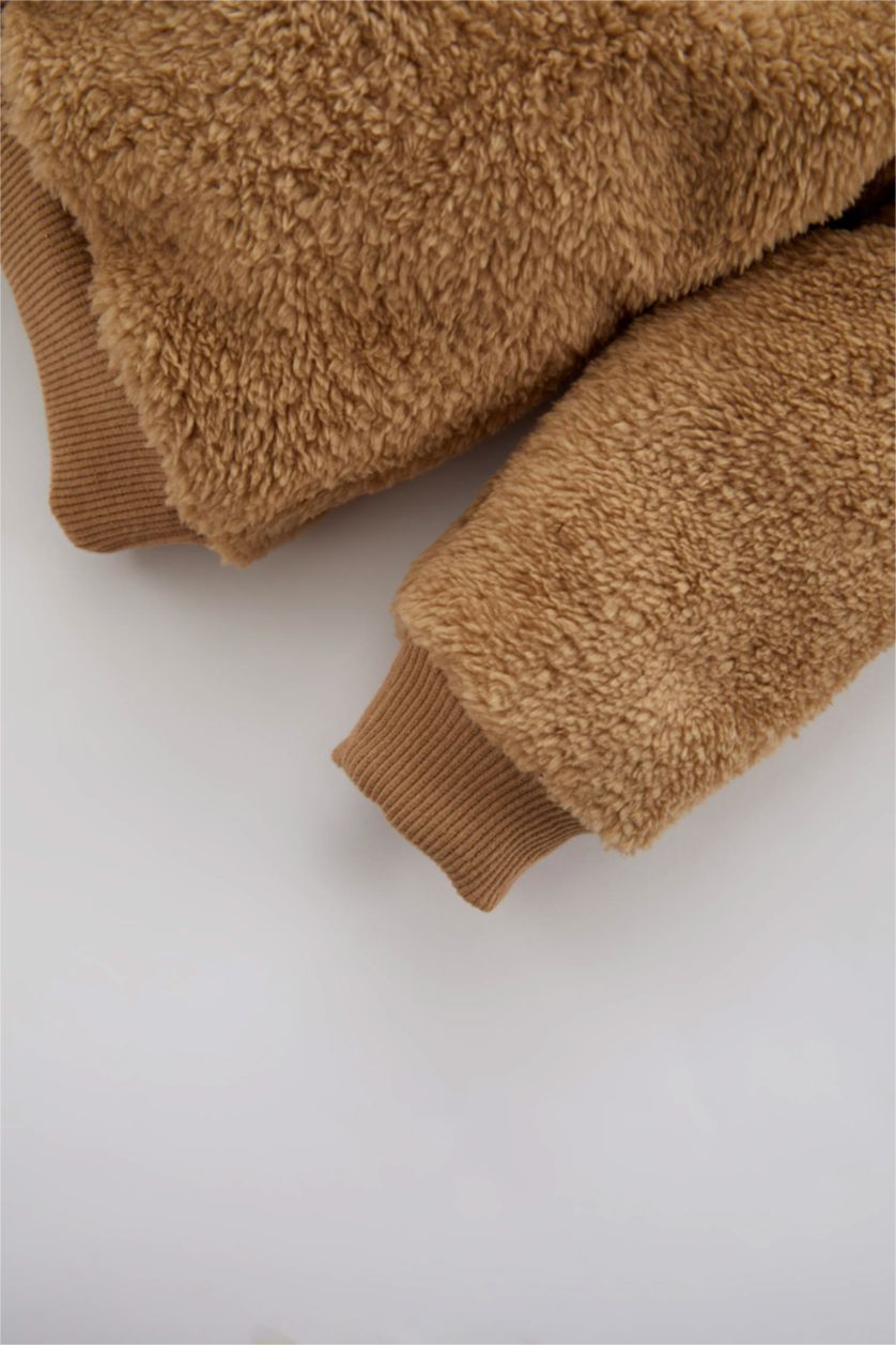 Erkek Bebek Bej Erkek Bebek Desenli Uzun Kollu Pelüş 2'li Takım