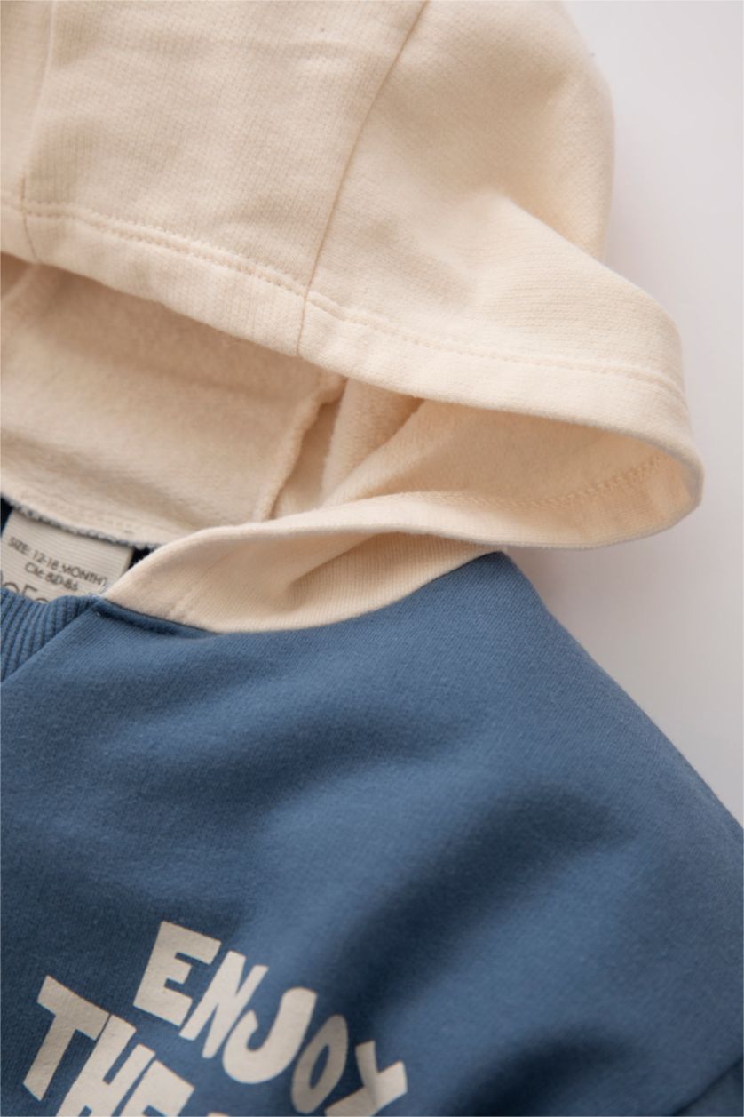 BÉBÉ GARÇON Indigo Ensemble En Tricot Tissu Sweat Fin À capuche Slogan Manche Longue 2 BéBé Garçon