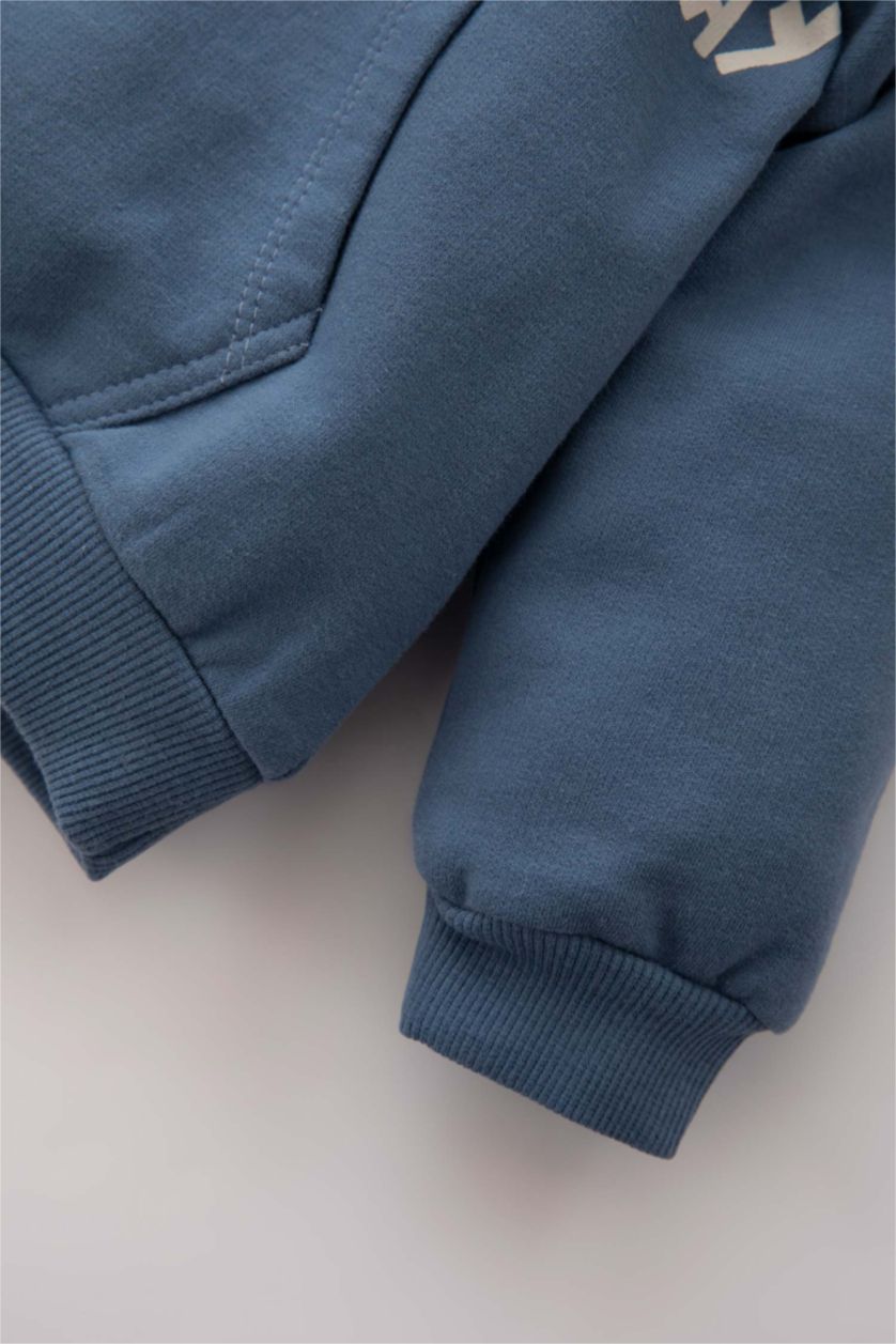 BÉBÉ GARÇON Indigo Ensemble En Tricot Tissu Sweat Fin À capuche Slogan Manche Longue 2 BéBé Garçon