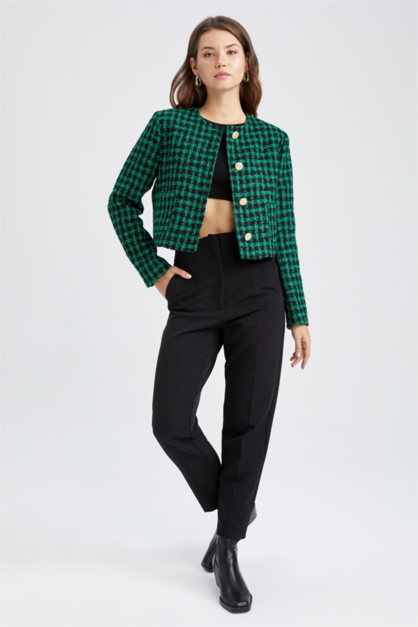 FEMME Vert Blazer Coupe raccourcie Manche Longue Col rond Button