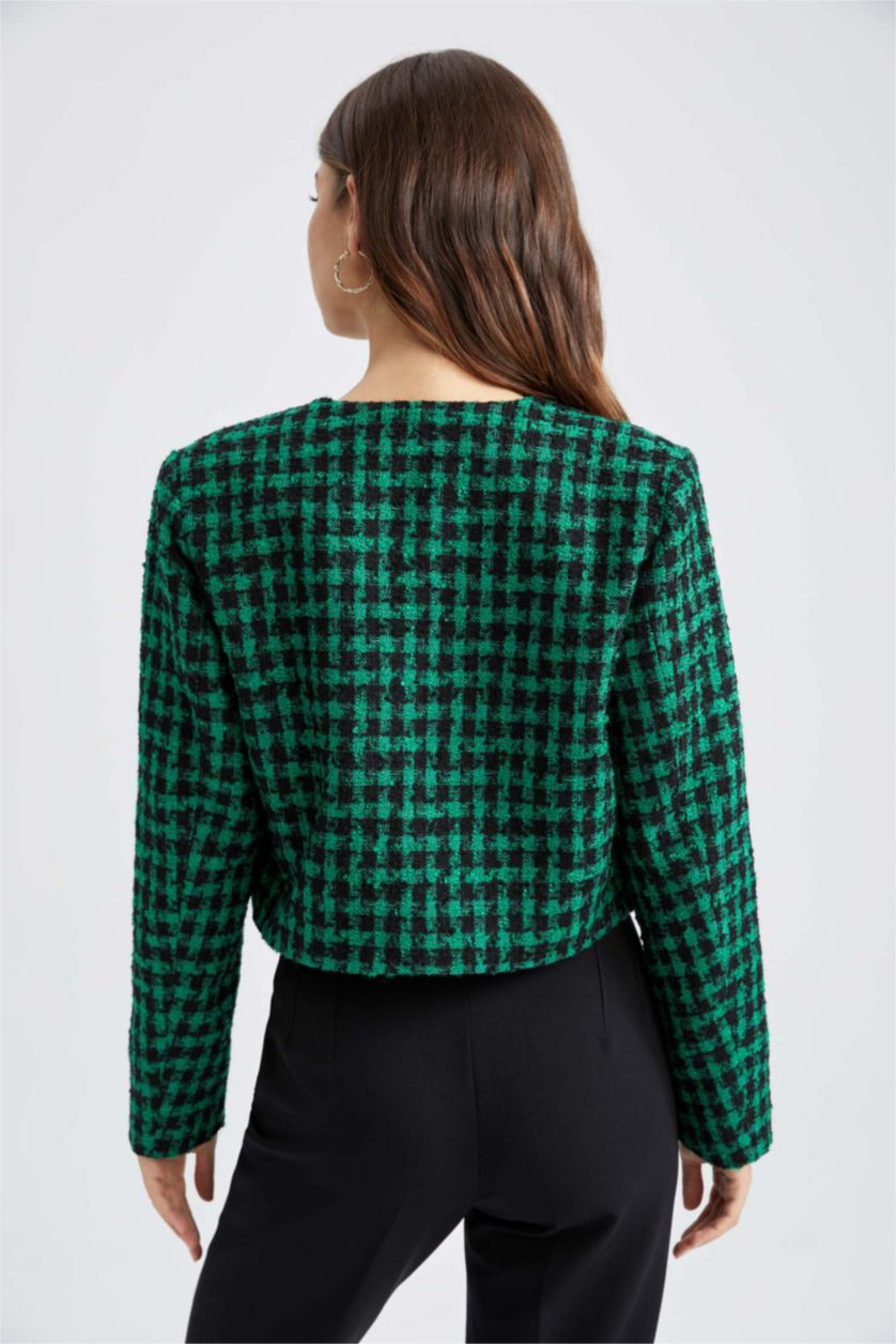 FEMME Vert Blazer Coupe raccourcie Manche Longue Col rond Button