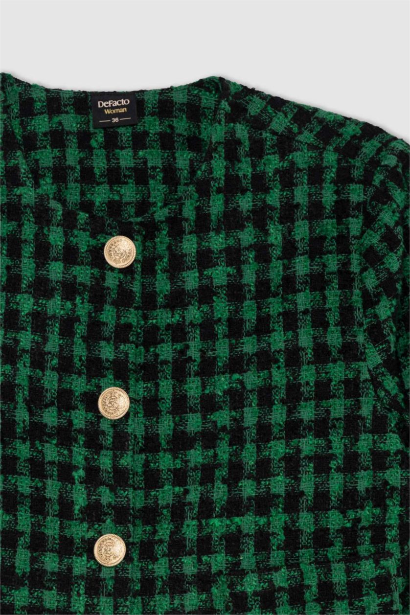 FEMME Vert Blazer Coupe raccourcie Manche Longue Col rond Button