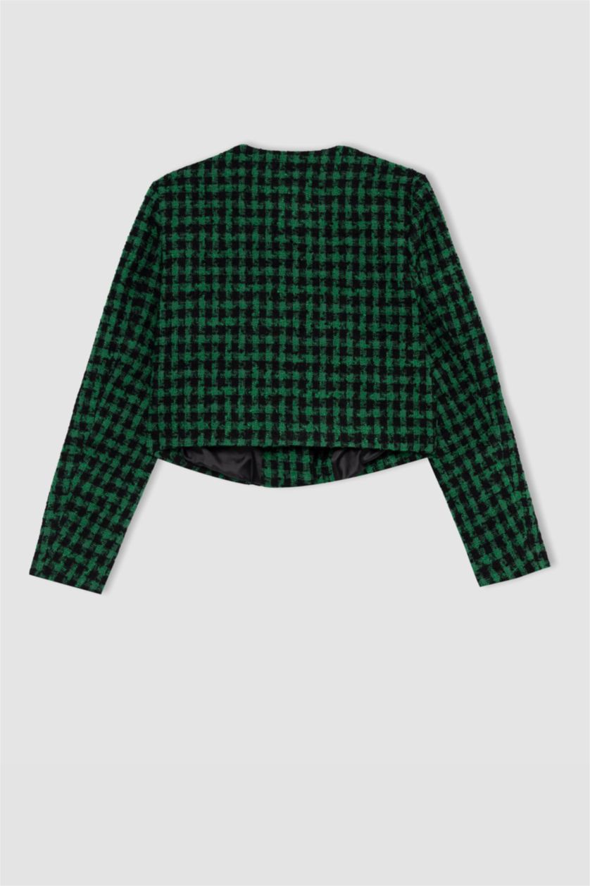 FEMME Vert Blazer Coupe raccourcie Manche Longue Col rond Button