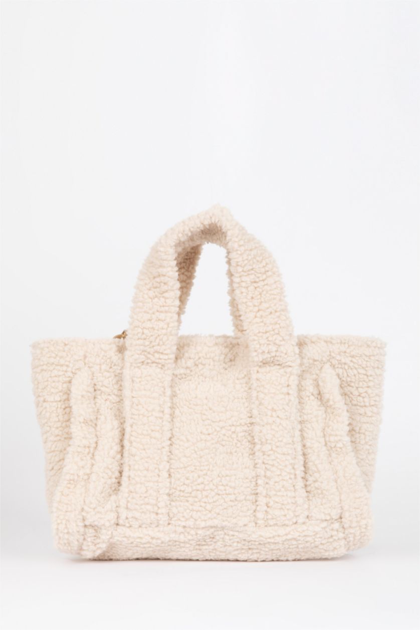 Kadın Bej Kadın Basıc Düz Pelüş Çapraz Çanta