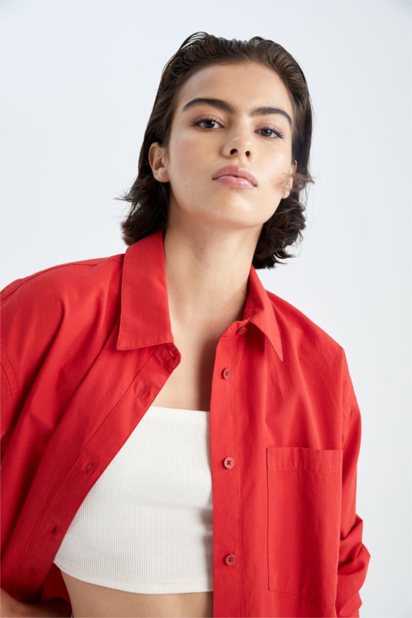 FEMME Rouge Chemises à manches longues Popeline Col De Chemise Une poche