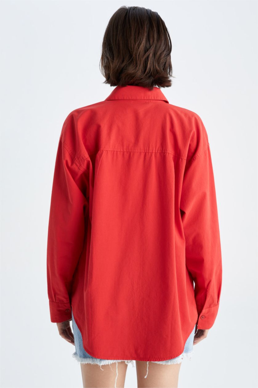 FEMME Rouge Chemises à manches longues Popeline Col De Chemise Une poche