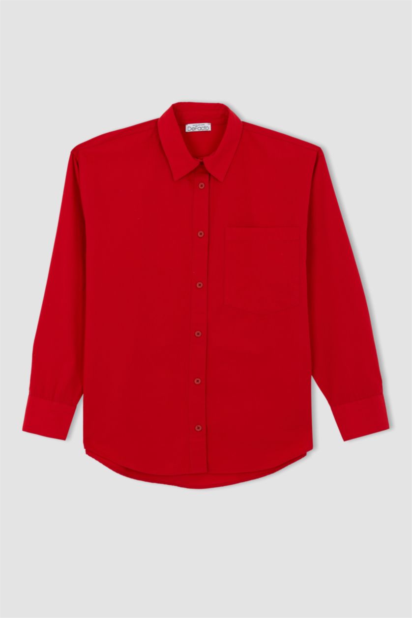 FEMME Rouge Chemises à manches longues Popeline Col De Chemise Une poche