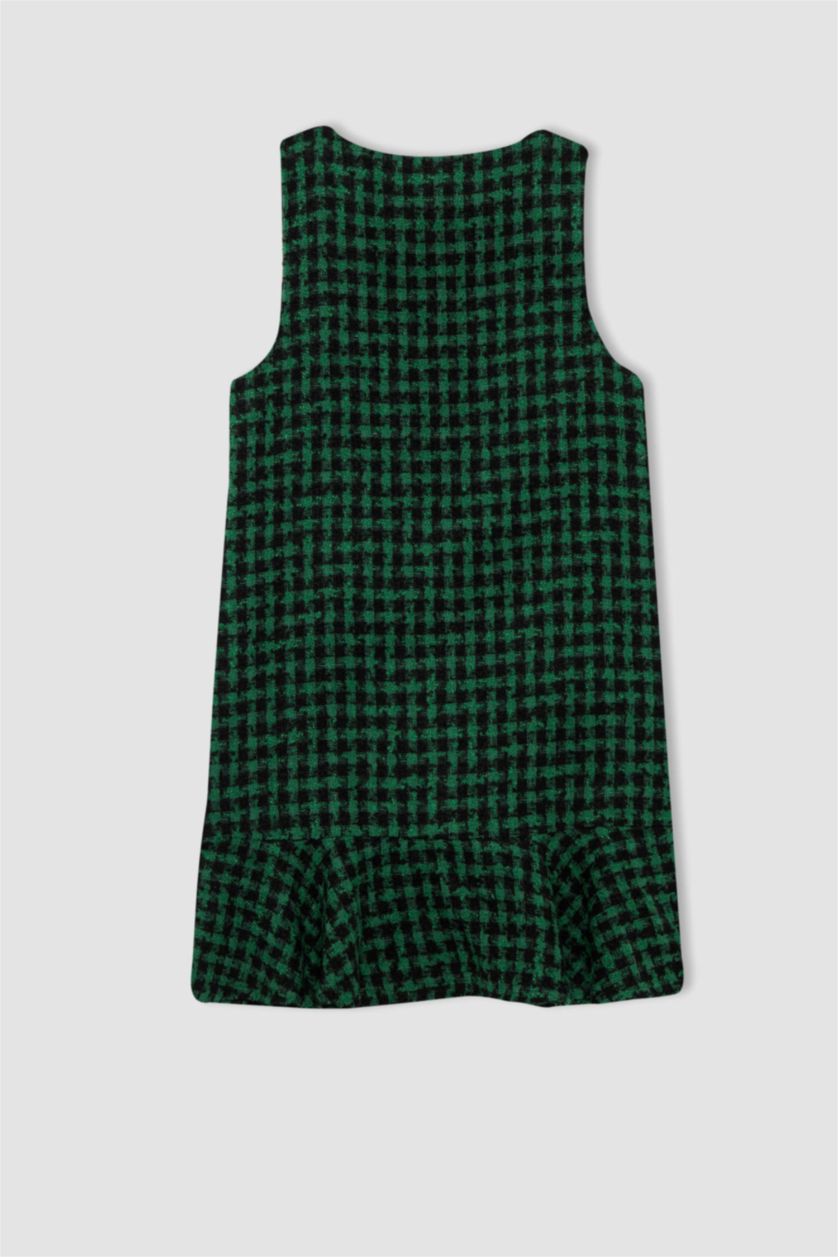 نساء أخضر فستان نص كم قصير تويد سالوبيت بياقة V