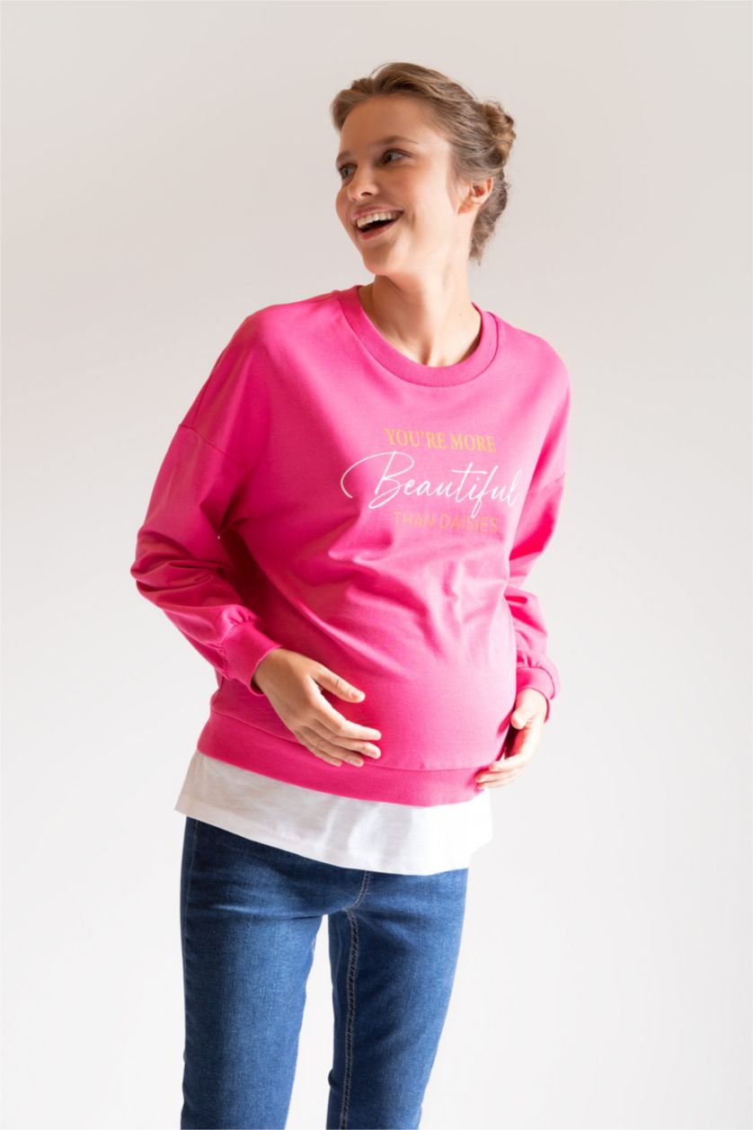 FEMME Rose Hauts À Manches Longues En Tricot Tissu Sweat Fin Coupe Régulière