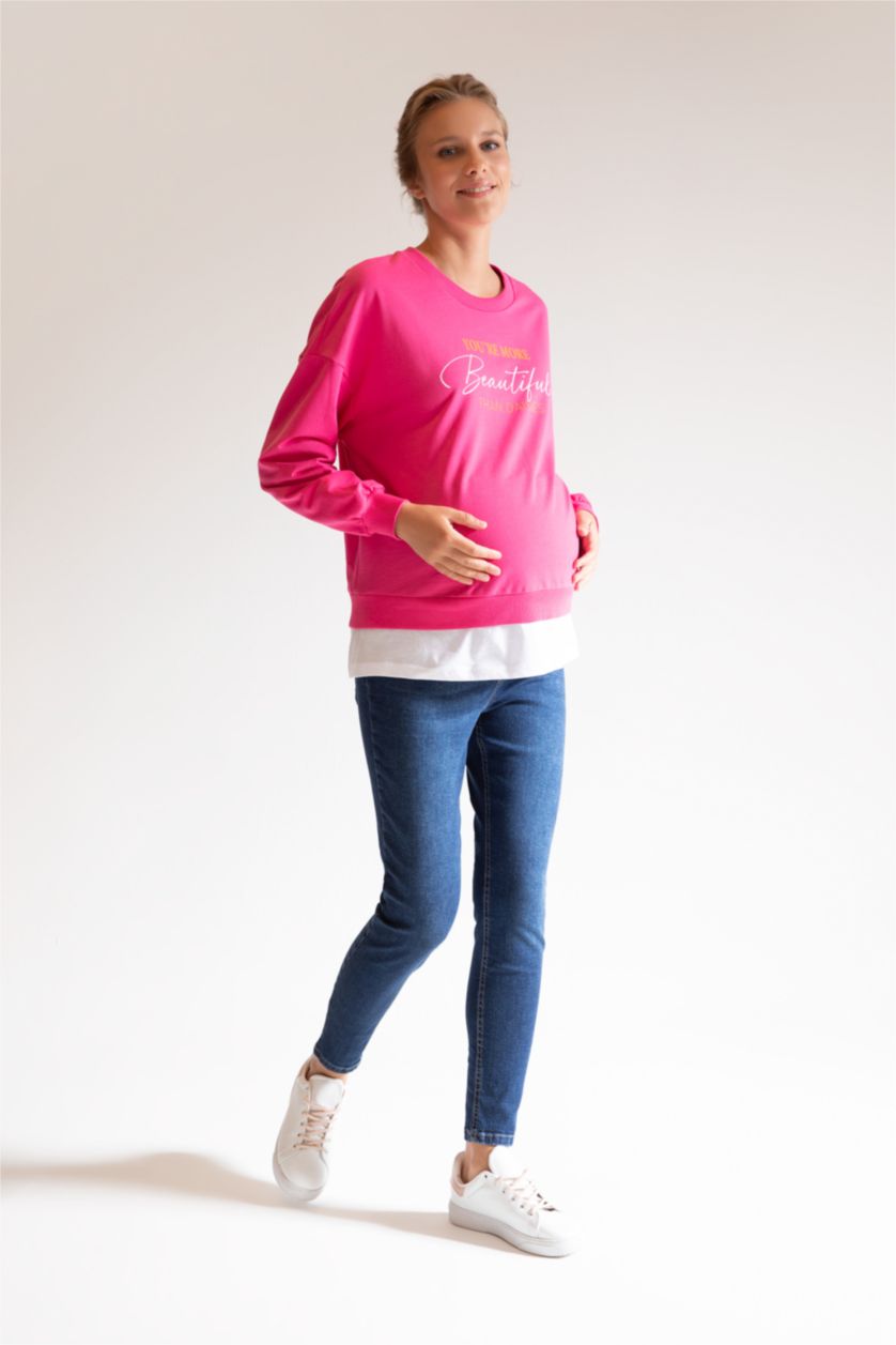 FEMME Rose Hauts À Manches Longues En Tricot Tissu Sweat Fin Coupe Régulière