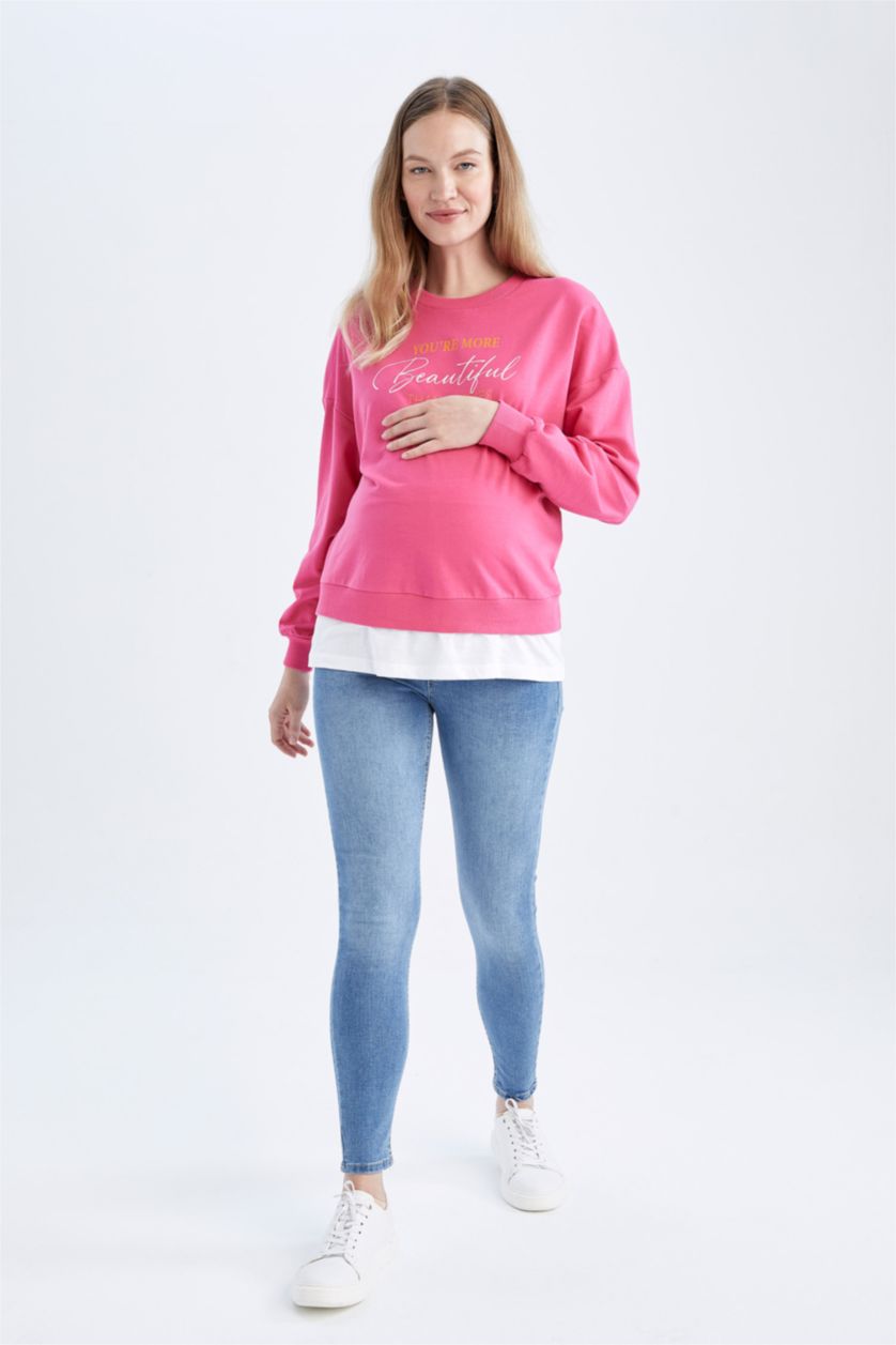FEMME Rose Hauts À Manches Longues En Tricot Tissu Sweat Fin Coupe Régulière