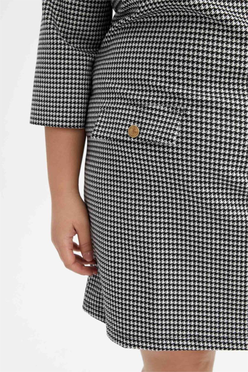 نساء بيج فاتح فستان ميدي كاروهات نص كم قصة A مقاس كبير