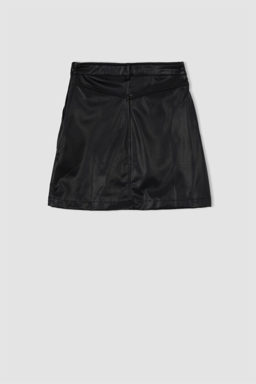 FEMME Noir Jupe En Tricot PU Taille Normale