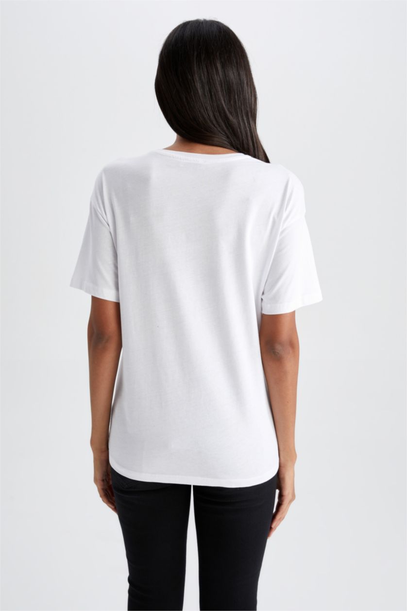 FEMME Blanc T-shirt de Maternité à manches courtes et col rond avec imprimé