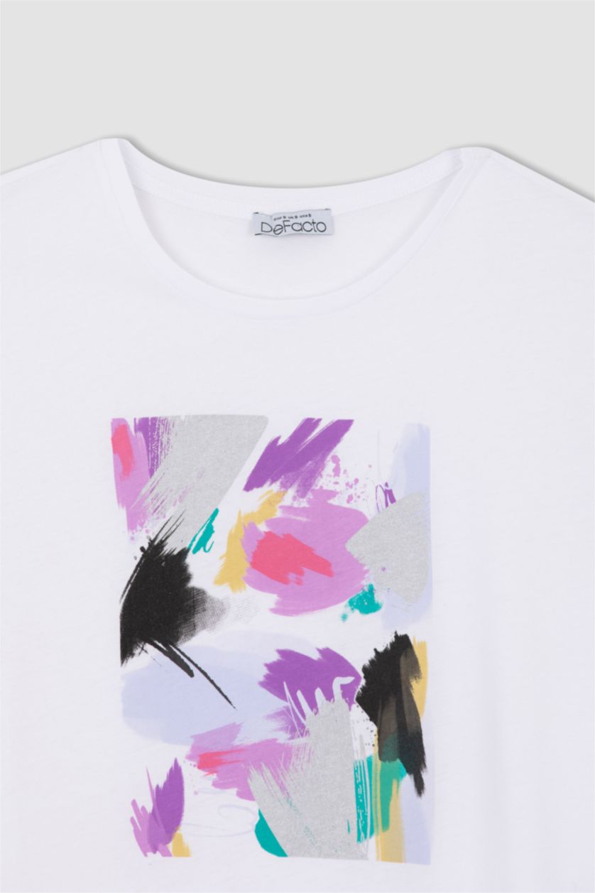 FEMME Blanc T-shirt de Maternité à manches courtes et col rond avec imprimé