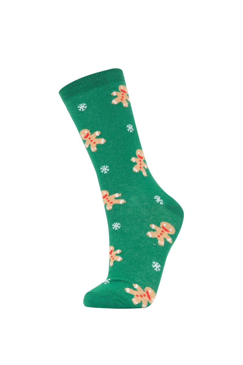 نساء أخضر جوارب طويل قطن بطباعة الكريسمس