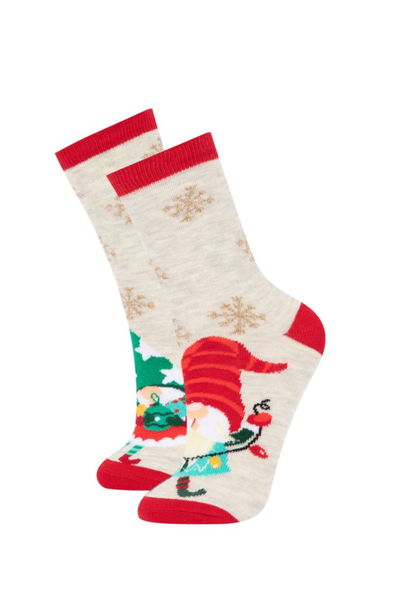 Женщины Разноцветный Длинные новогодние носки из хлопка для женщин, 2 пары
