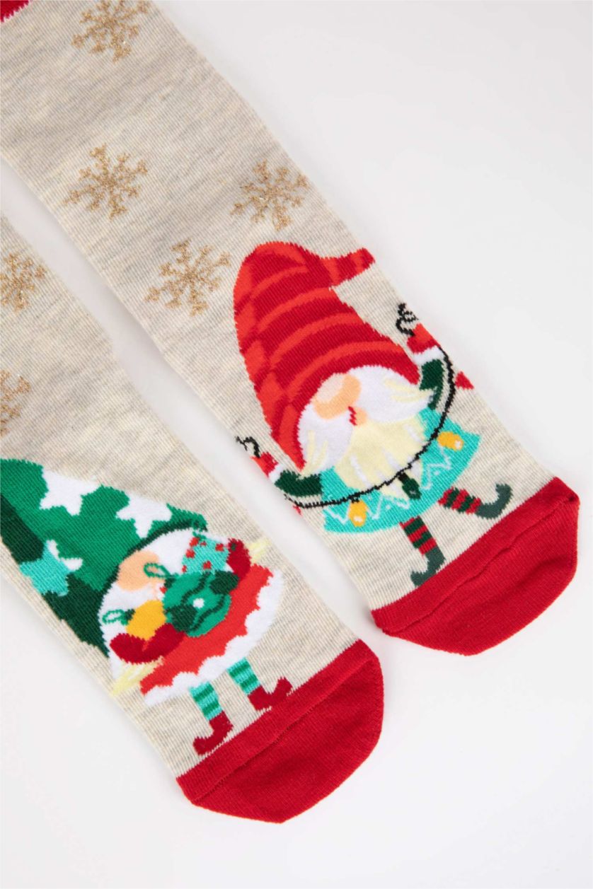 Женщины Разноцветный Длинные новогодние носки из хлопка для женщин, 2 пары