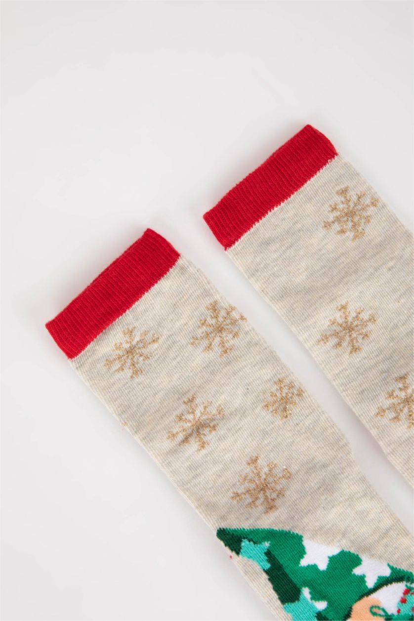 Женщины Разноцветный Длинные новогодние носки из хлопка для женщин, 2 пары