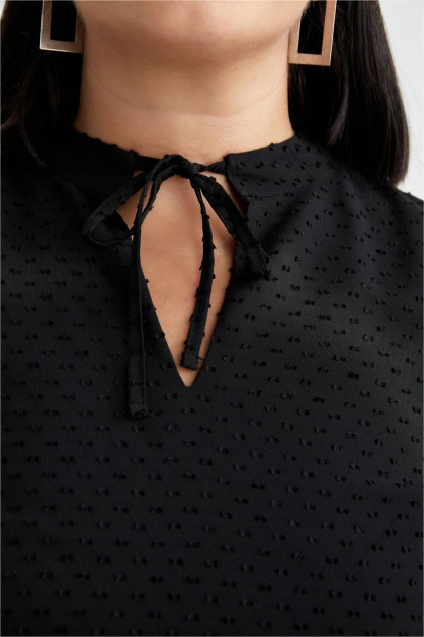 نساء أسود فستان ميدي منقط شيفون قصة A كم بالون مقاس كبير