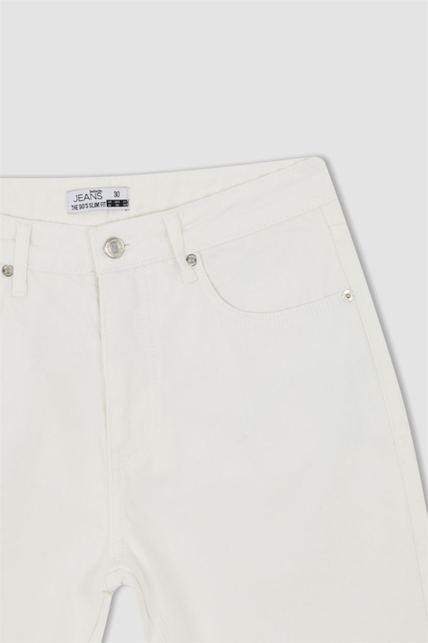 رجالي أبيض بنطلون جينز 90’S سليم فيت