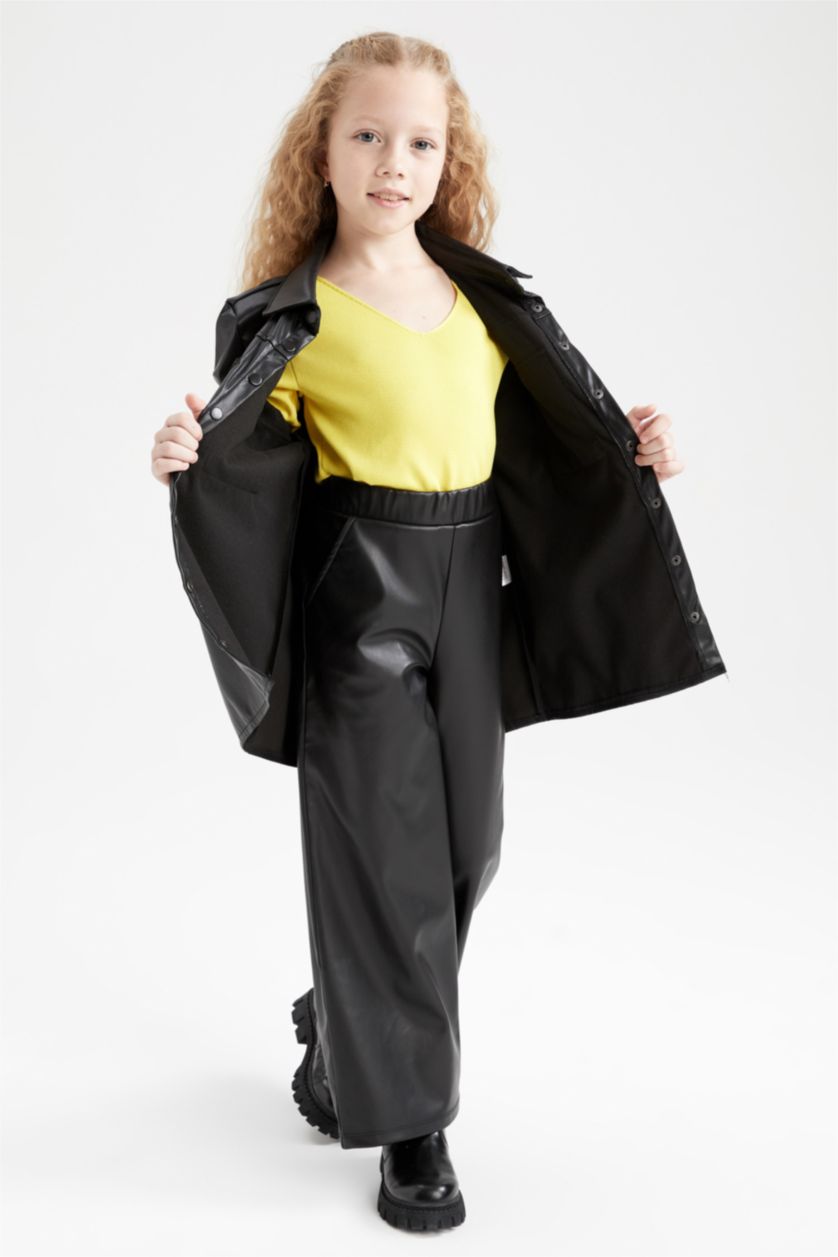 GIRLS & TEENS Black Girl Wide Leg Faux Leather Trousers