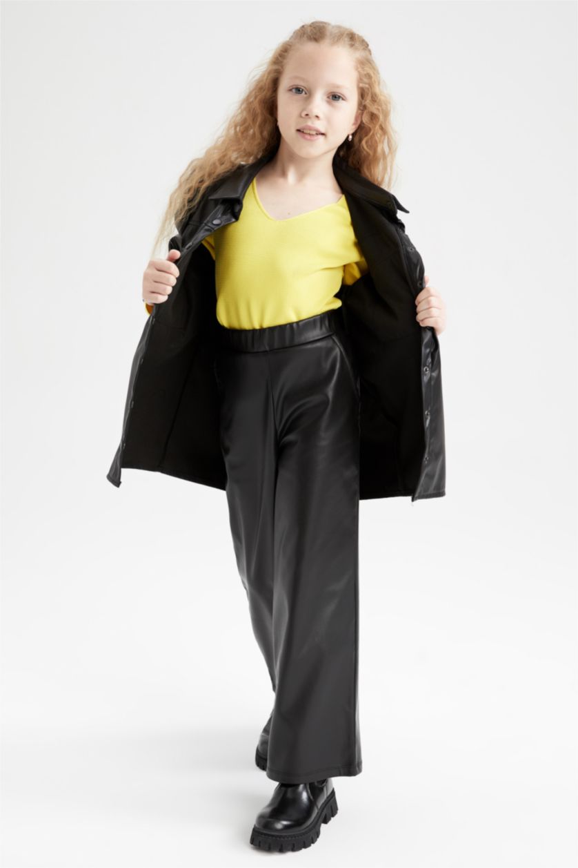 GIRLS & TEENS Black Girl Wide Leg Faux Leather Trousers