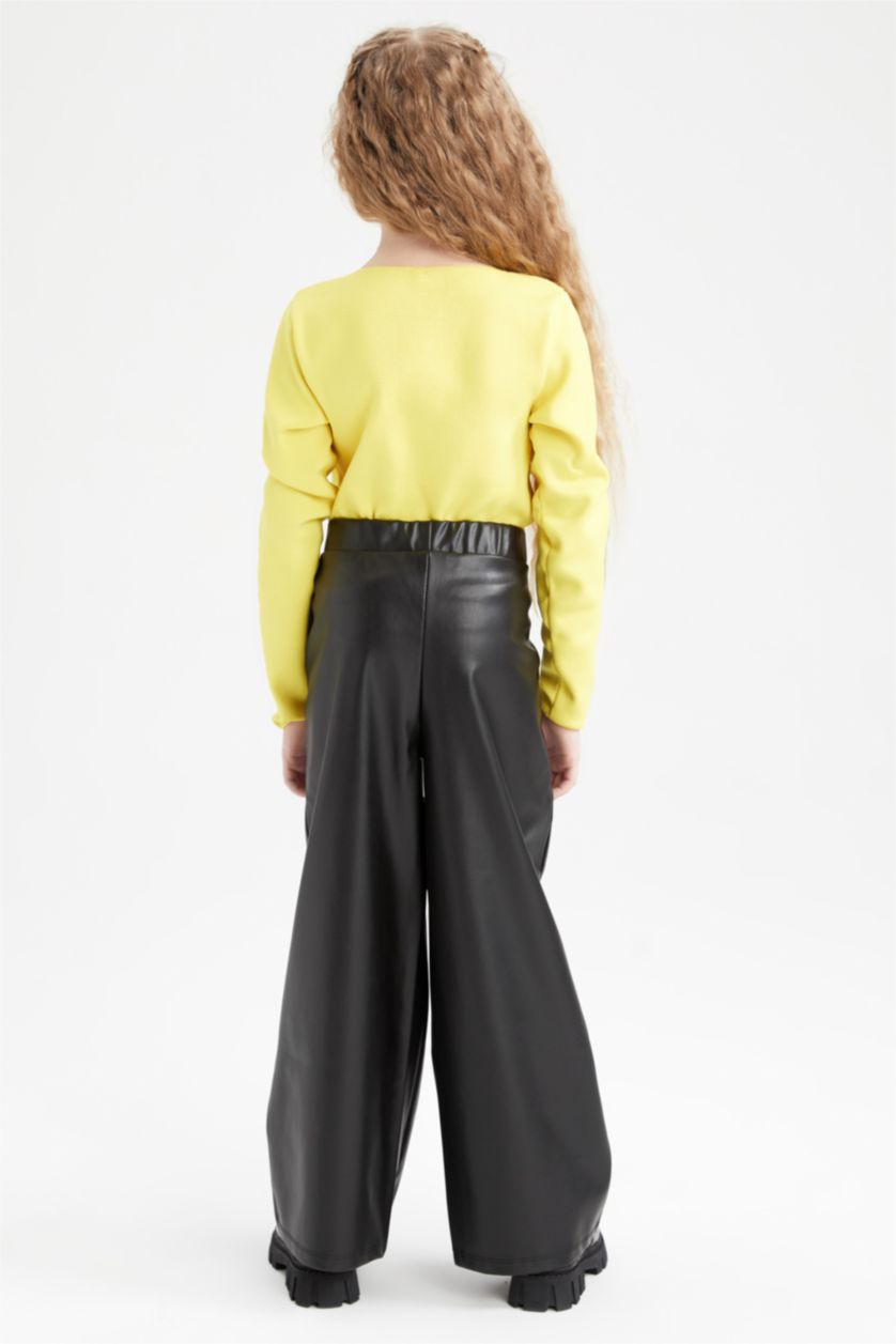 GIRLS & TEENS Black Girl Wide Leg Faux Leather Trousers