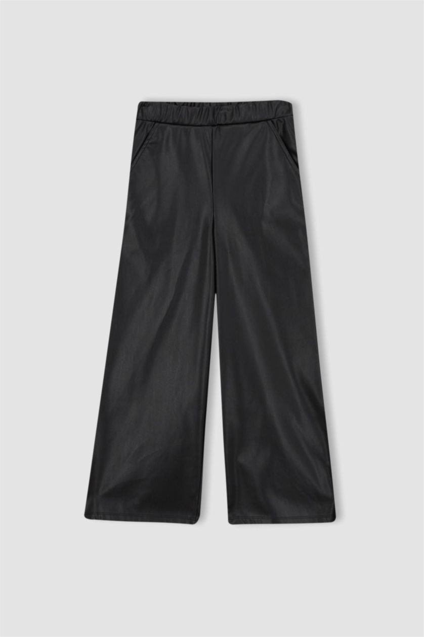GIRLS & TEENS Black Girl Wide Leg Faux Leather Trousers
