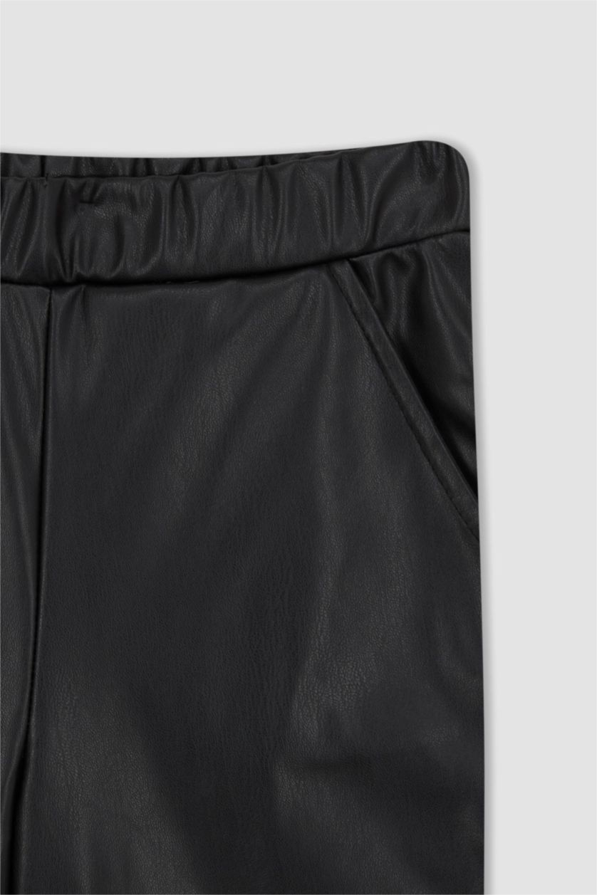 GIRLS & TEENS Black Girl Wide Leg Faux Leather Trousers