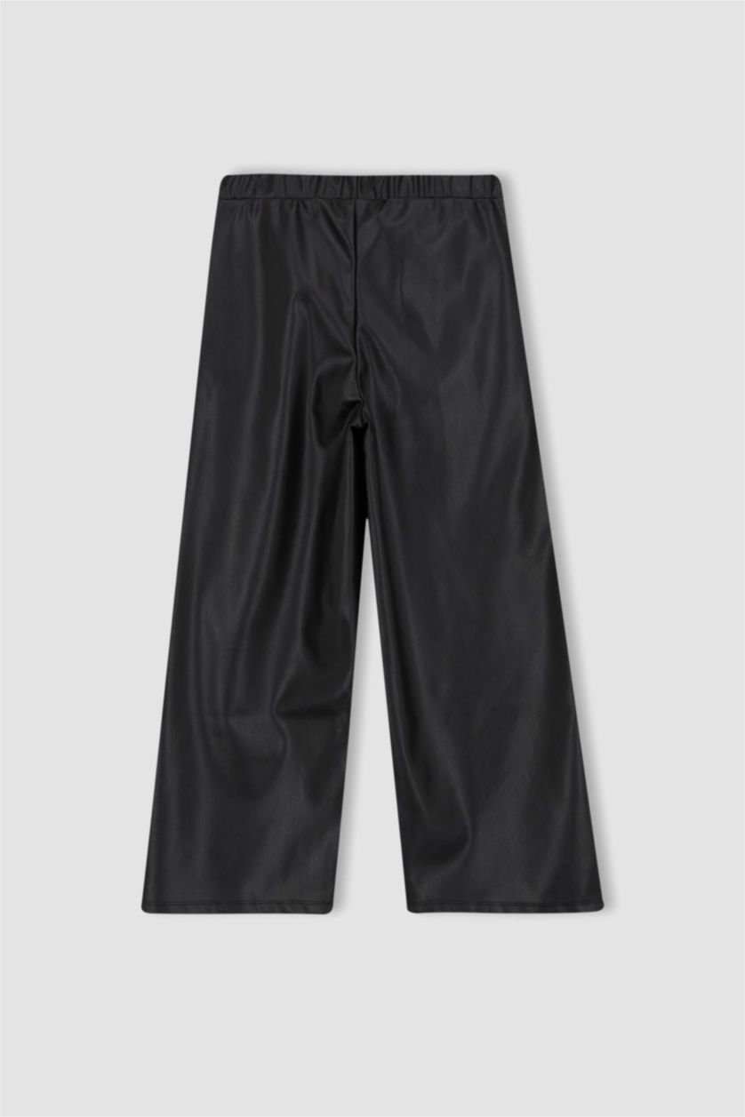 GIRLS & TEENS Black Girl Wide Leg Faux Leather Trousers
