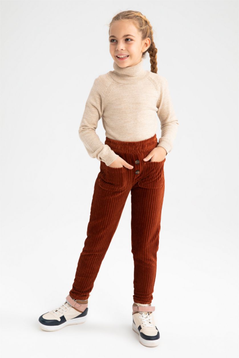 GIRLS & TEENS Orange Girls' Jogger Standard Fit Corduroy Pants