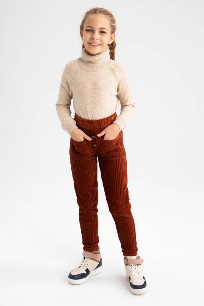 GIRLS & TEENS Orange Girls' Jogger Standard Fit Corduroy Pants