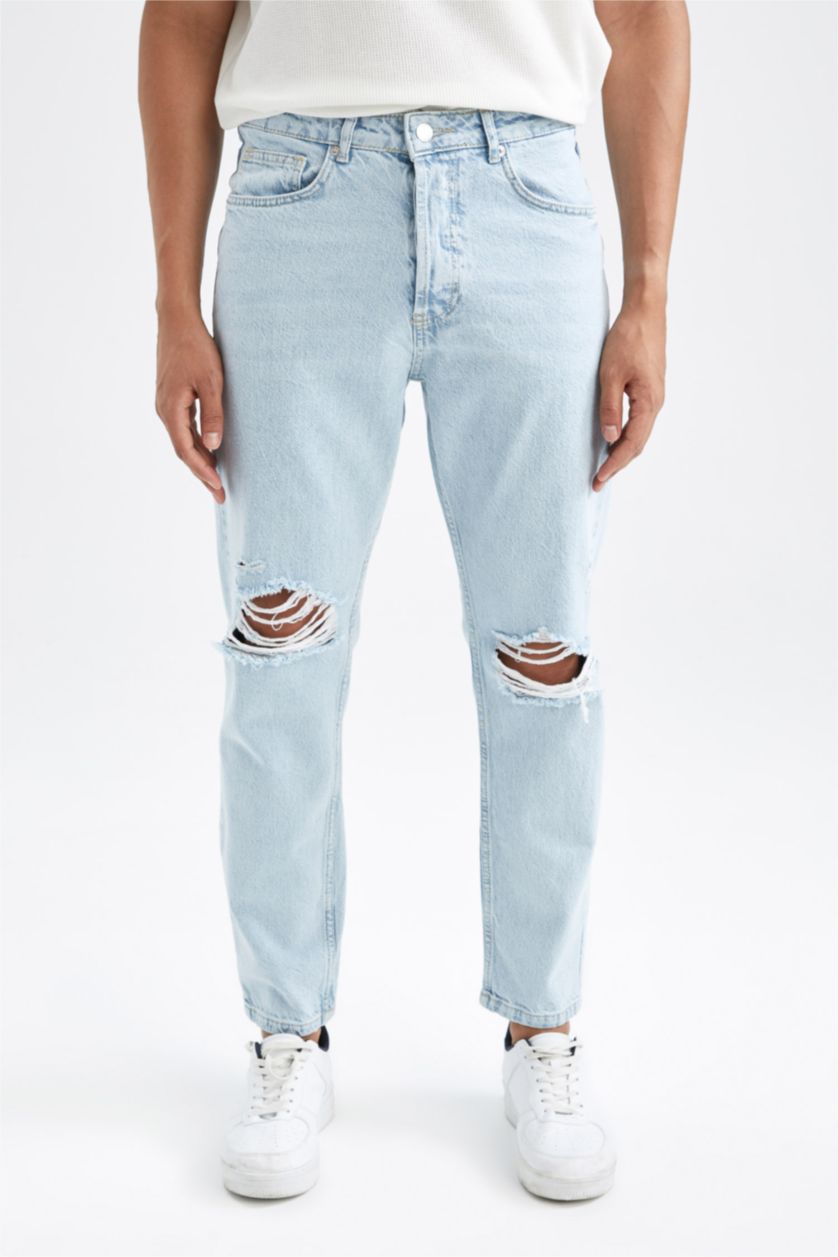 HOMME BLEU Clair Pantalon en jean déchiré coupe slim 90's