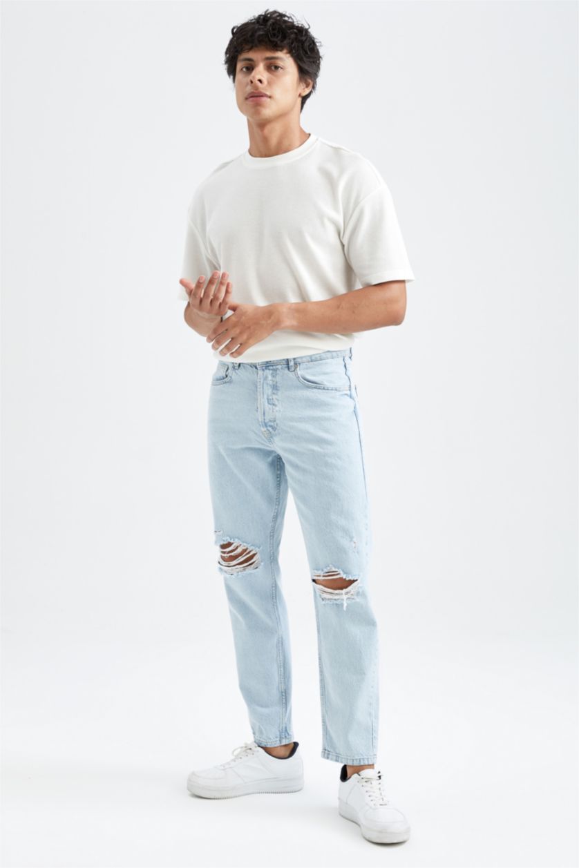 HOMME BLEU Clair Pantalon en jean déchiré coupe slim 90's
