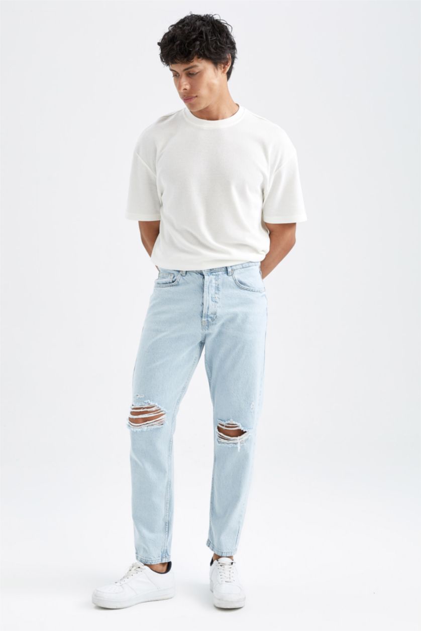HOMME BLEU Clair Pantalon en jean déchiré coupe slim 90's