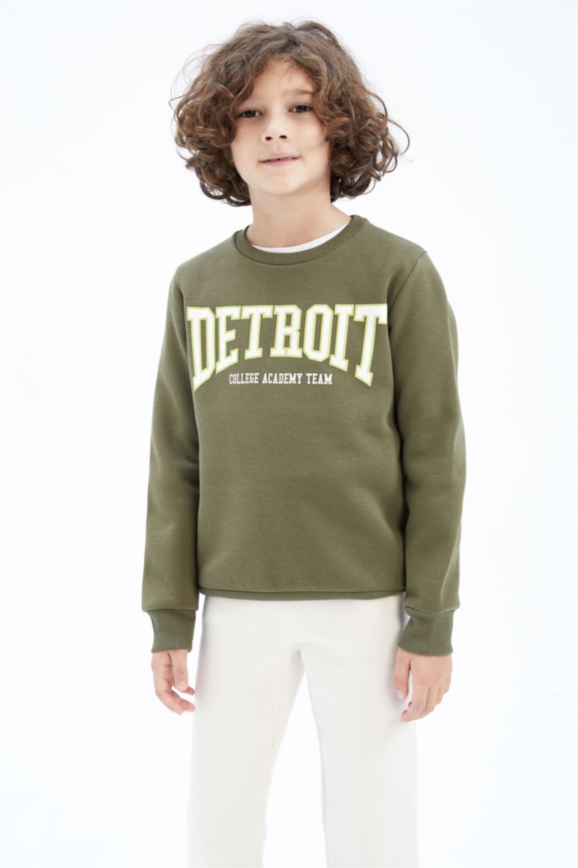 Boys & Teens Khaki Regular Fit Crew Neck Sweatshirt