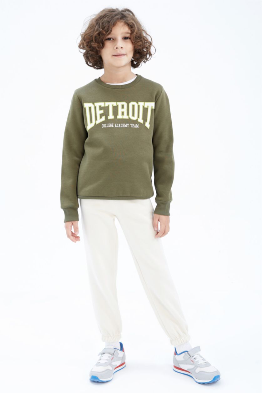 Boys & Teens Khaki Regular Fit Crew Neck Sweatshirt