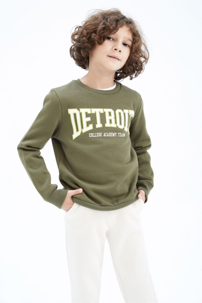 Boys & Teens Khaki Regular Fit Crew Neck Sweatshirt