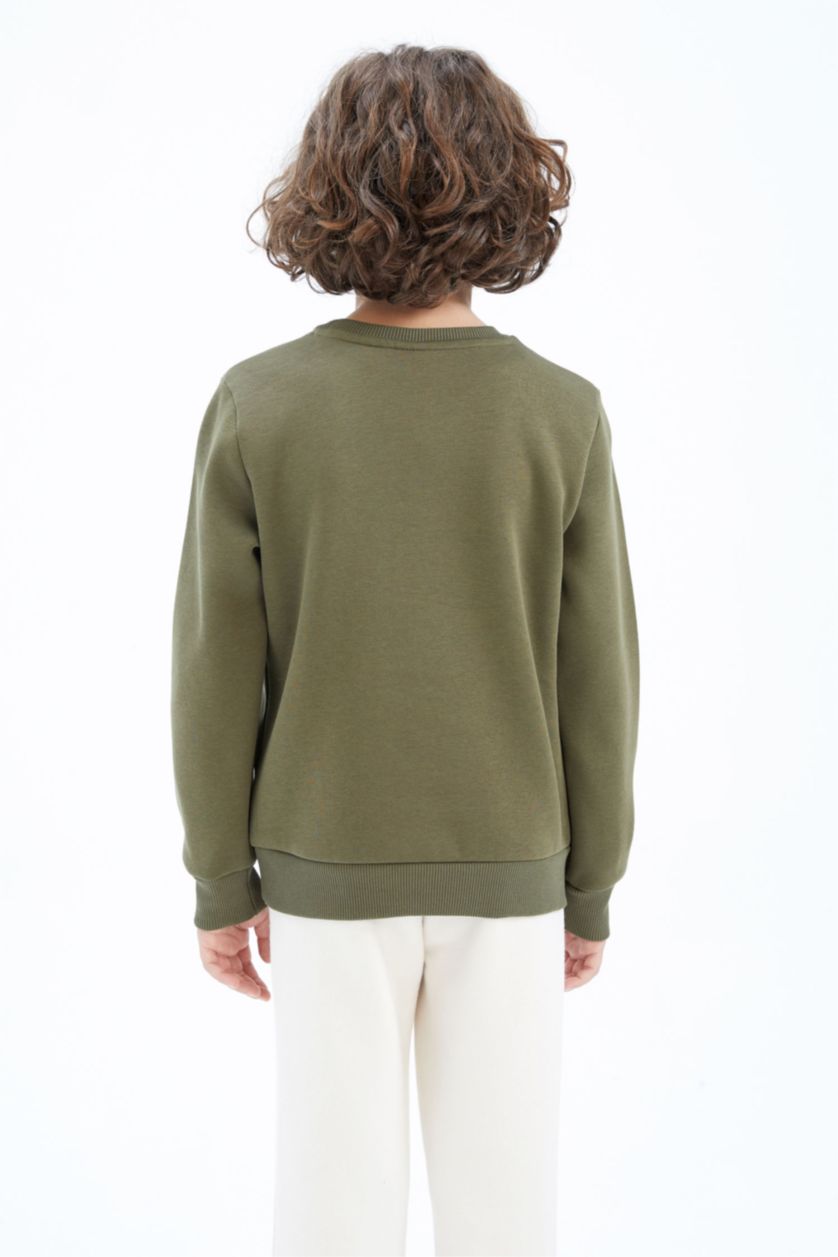 Boys & Teens Khaki Regular Fit Crew Neck Sweatshirt