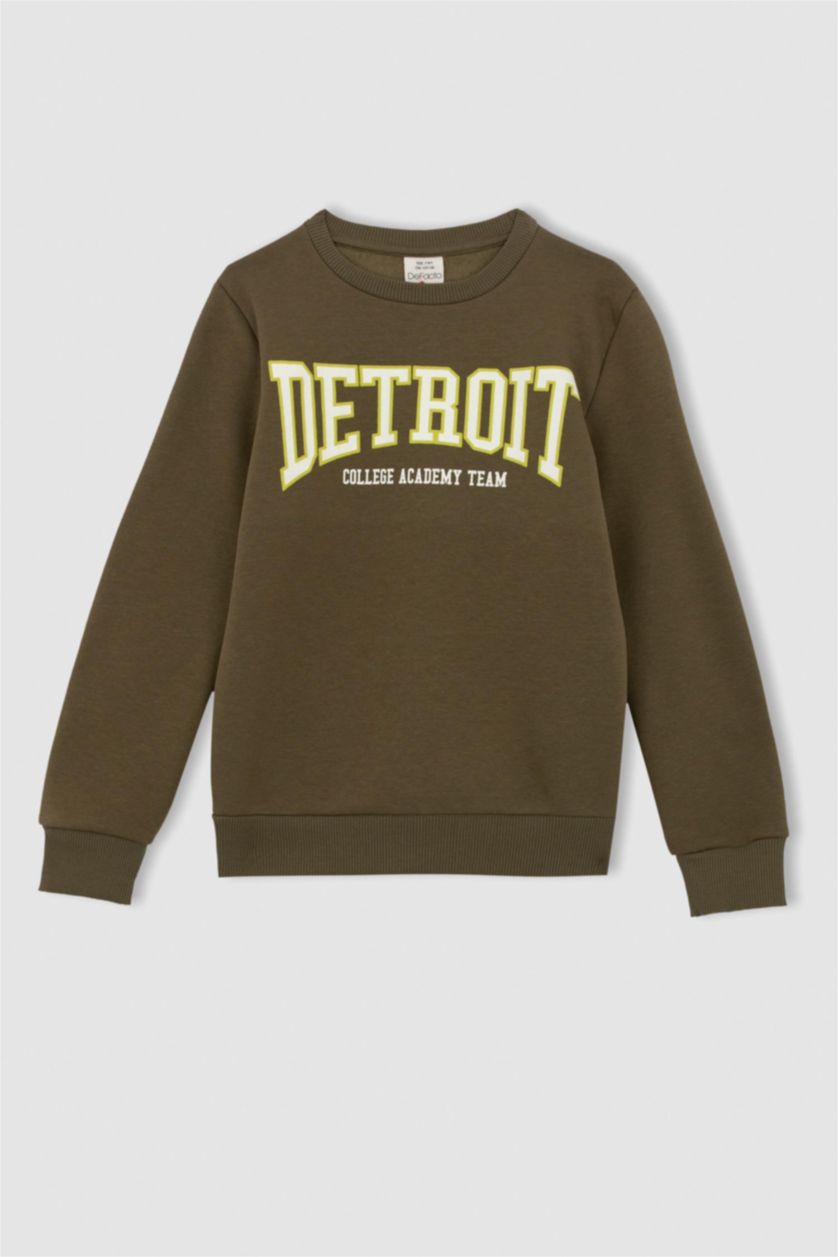 Boys & Teens Khaki Regular Fit Crew Neck Sweatshirt