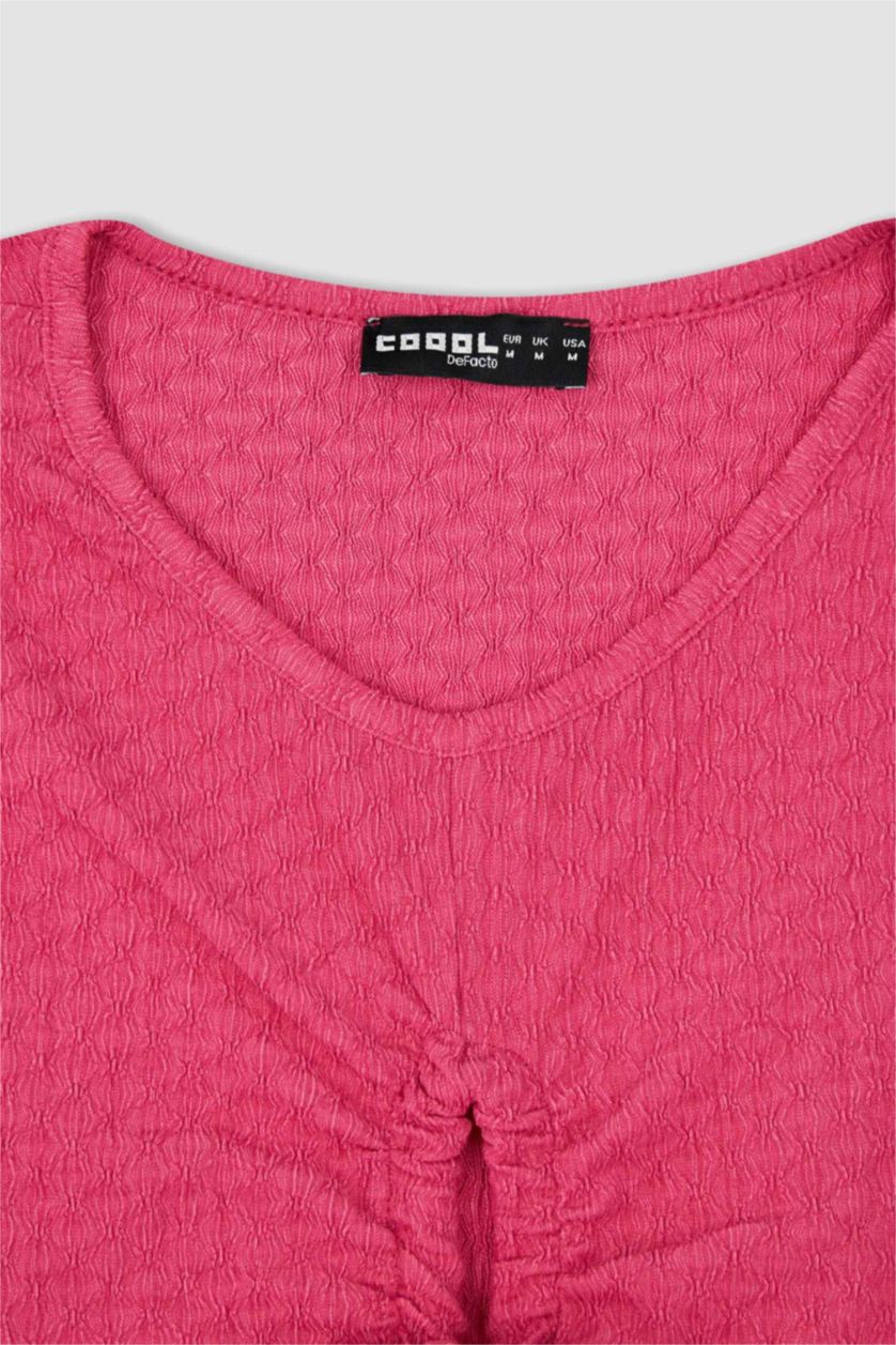 Woman Pink Coool Fitted Crinkle Fabric Tied Crop Singlet