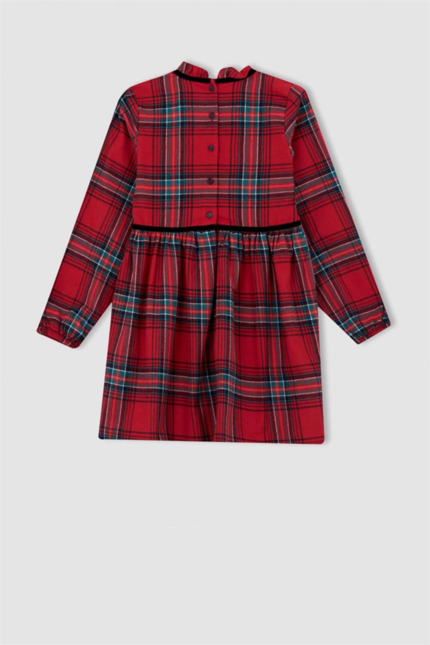 بناتي أحمر فستان بناتي كاروهات كم طويل