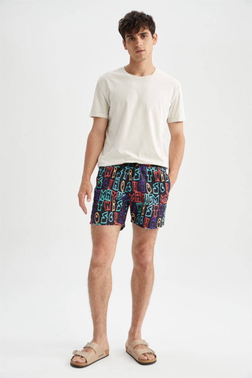 Man Black Short Patterned Swimming Shorts