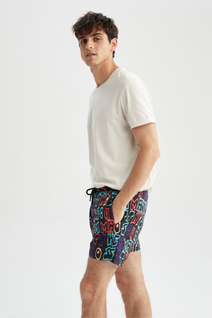 Man Black Short Patterned Swimming Shorts