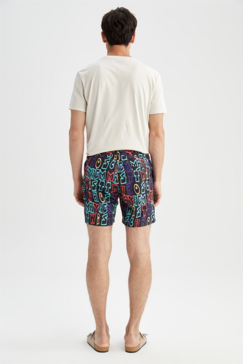 Man Black Short Patterned Swimming Shorts
