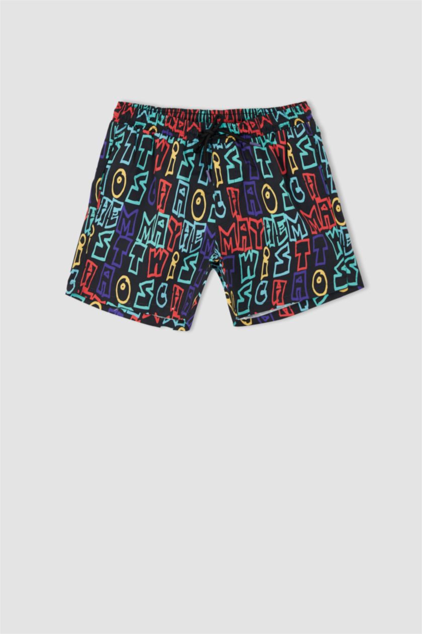 Man Black Short Patterned Swimming Shorts