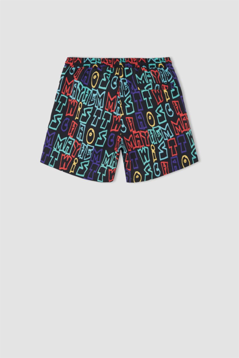 Man Black Short Patterned Swimming Shorts