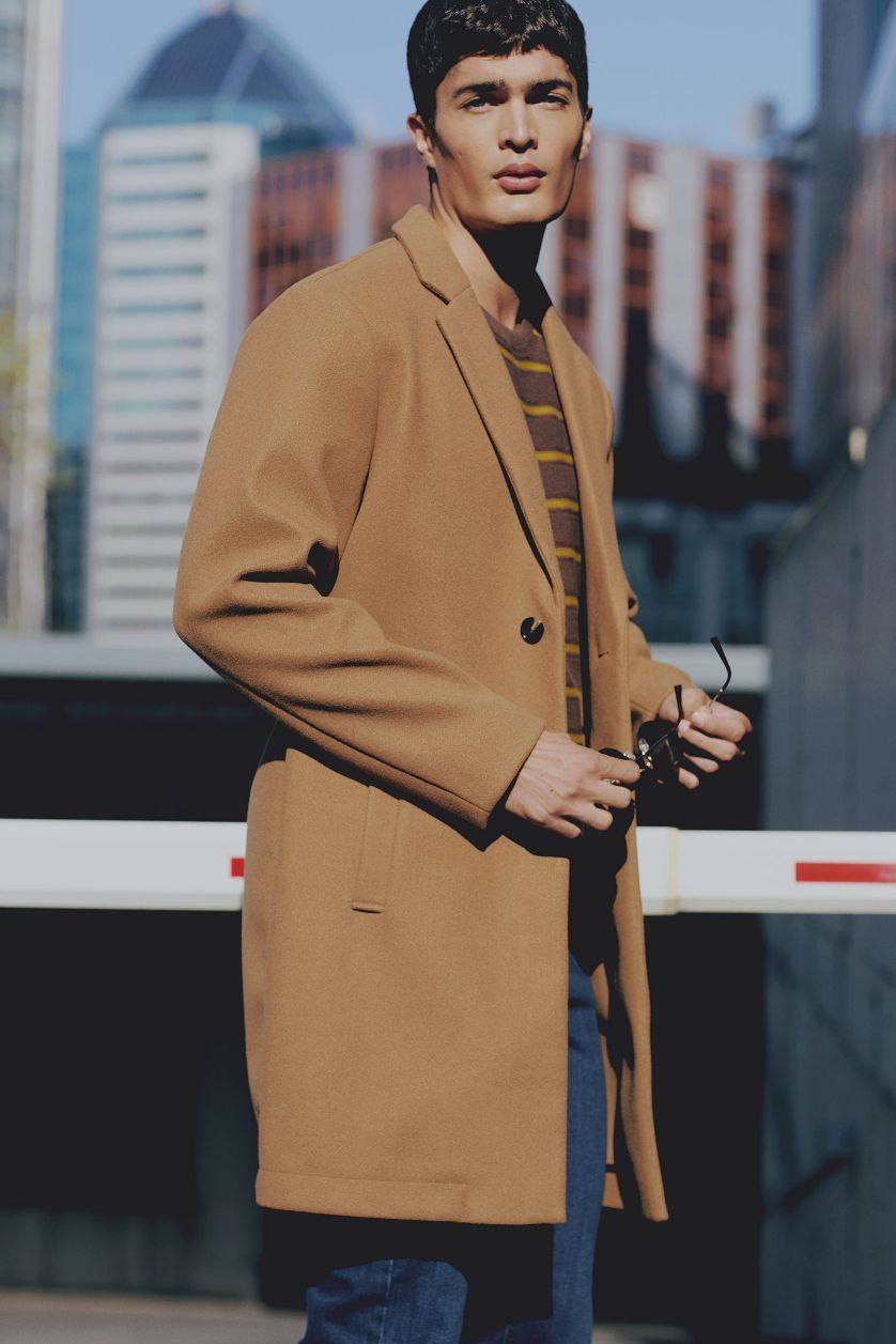 رجال كامل معطف جوخ طويل قصة مريحة برقبة بليزر بجيب وازرار