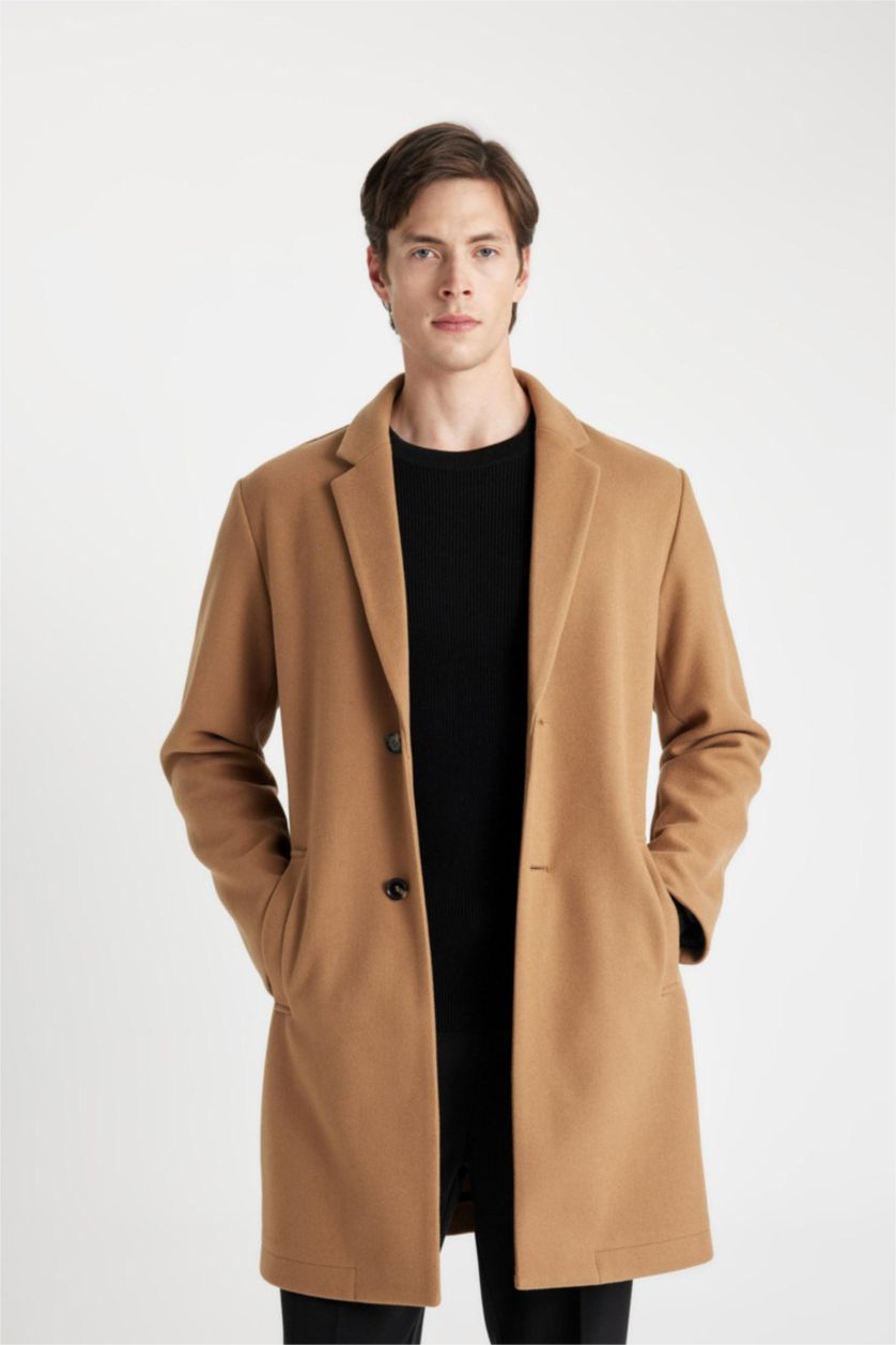 رجال كامل معطف جوخ طويل قصة مريحة برقبة بليزر بجيب وازرار